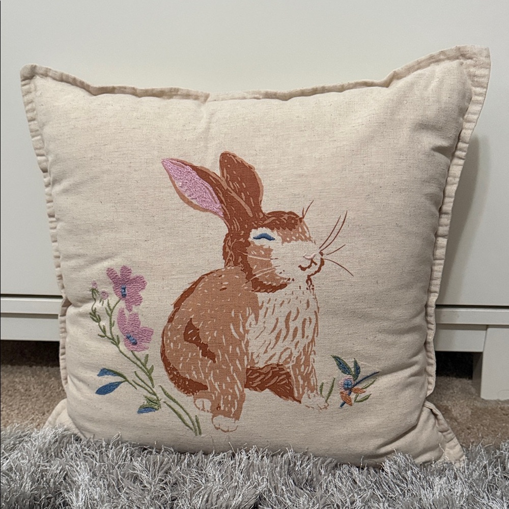 Threshold Cream Pillow with Embroidered Rabbit Design